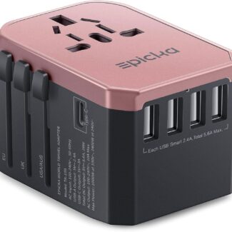 EPICKA Universal Travel Adapter, GaN International Plug Adapter with 3 USB-C 70W PD Fast Charging & 2 USB-A Adaptor All-in-one Wall Charger for USA EU UK AUS (TA-105 Pro, Black)